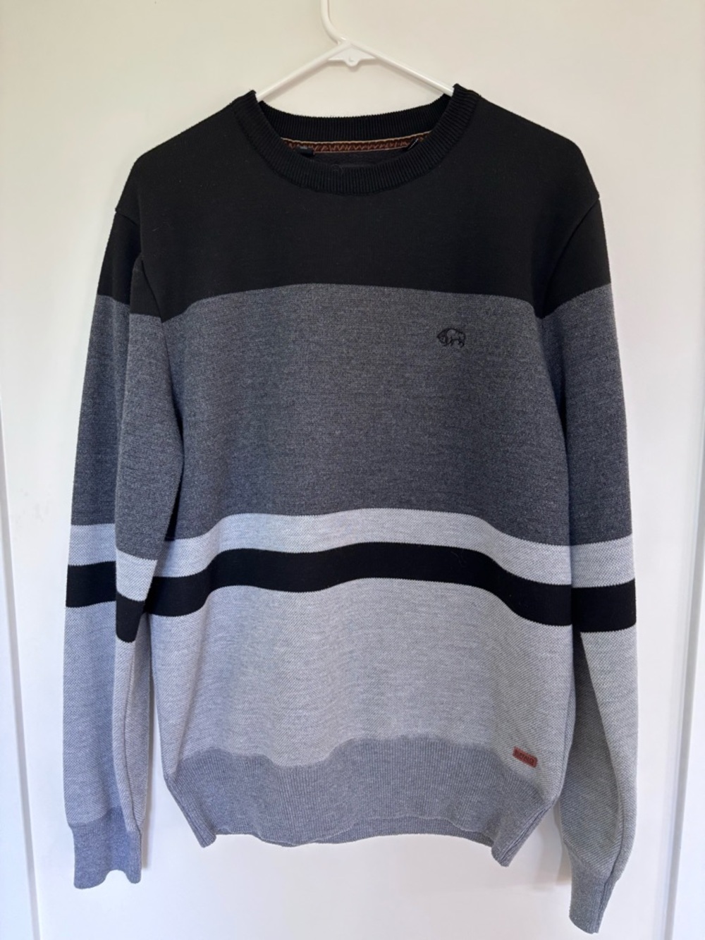 Buffalo David Bitton Black and Gray Striped Crewneck Sweater
